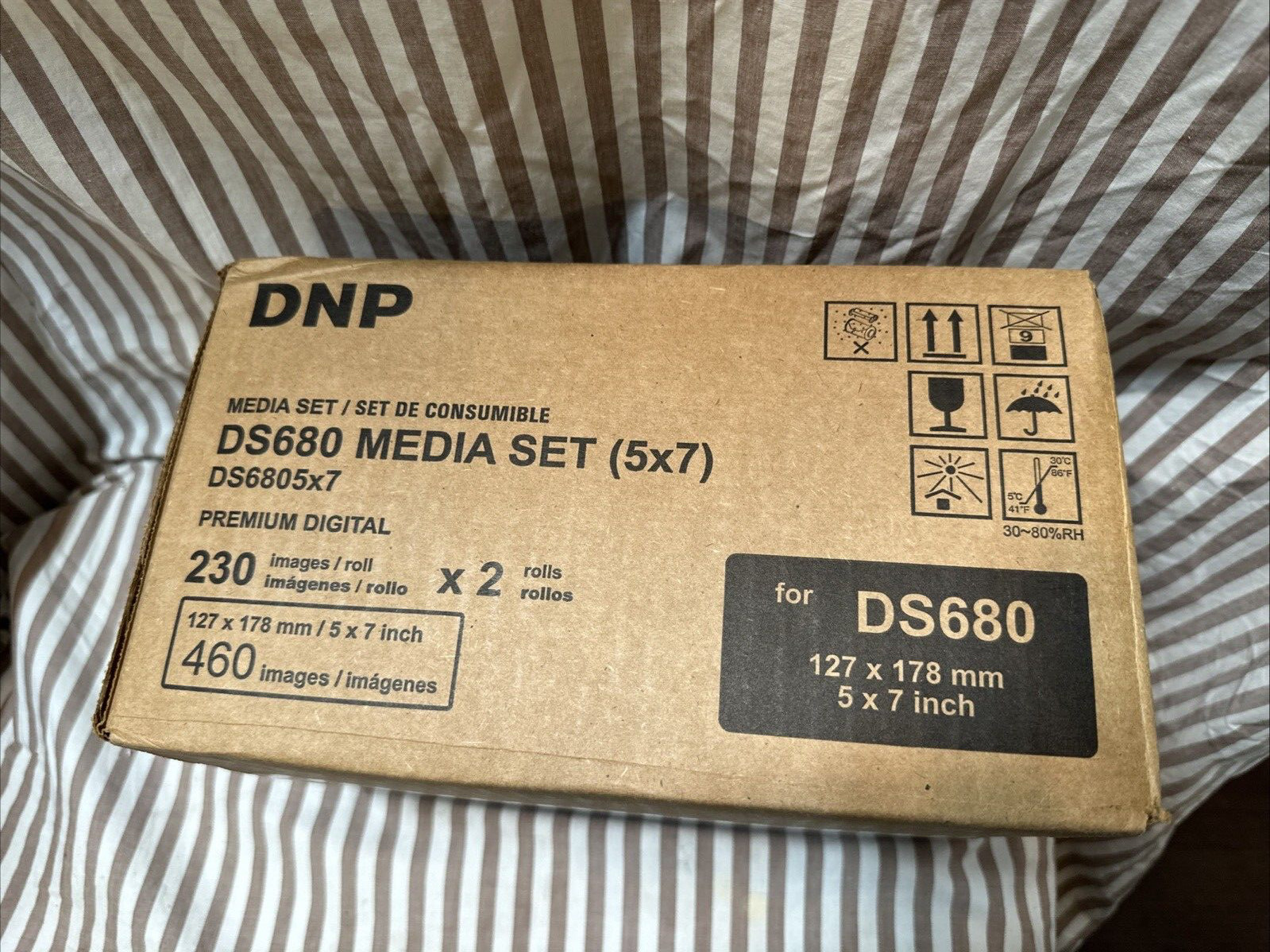 DNP DS680 media set 5×7 2 Rolls of Paper + Ribbon 460 Images New sealed