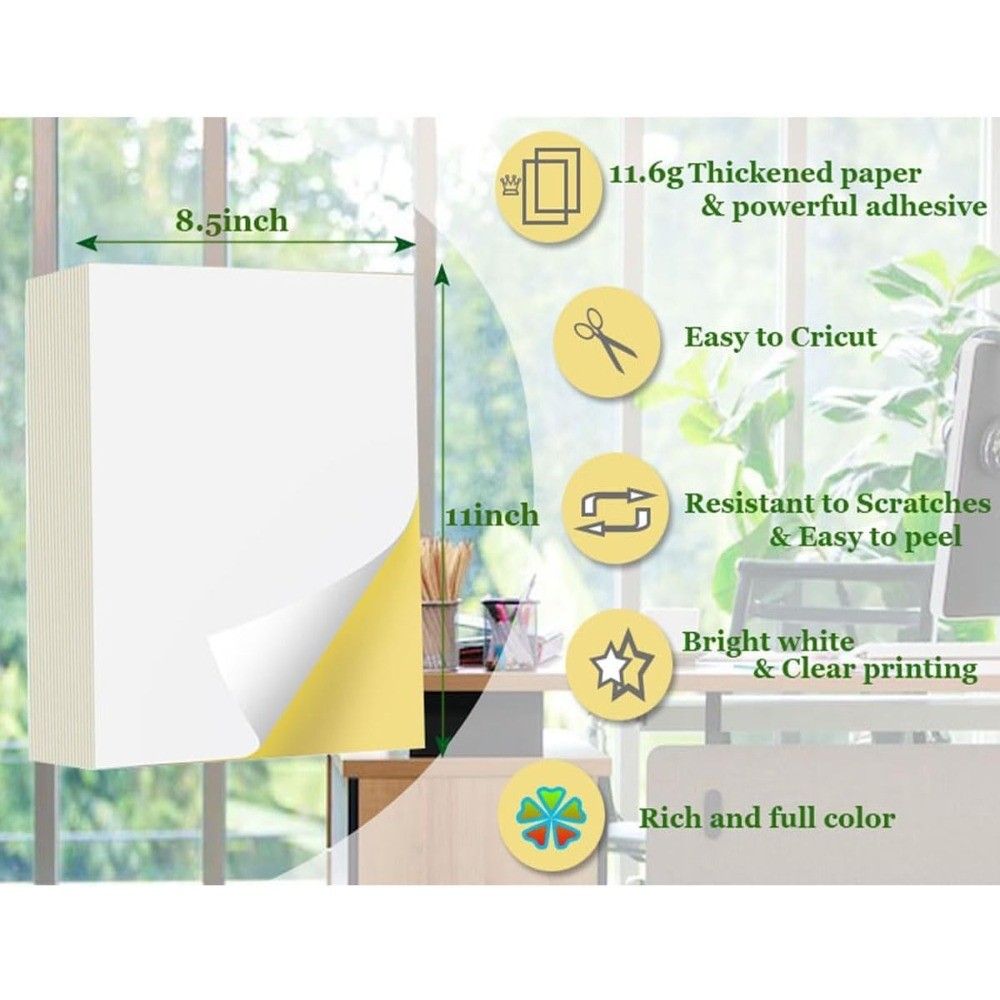 White Matte Printable Sticker Paper for Inkjet & Laser Printers, 45 Sheets Full