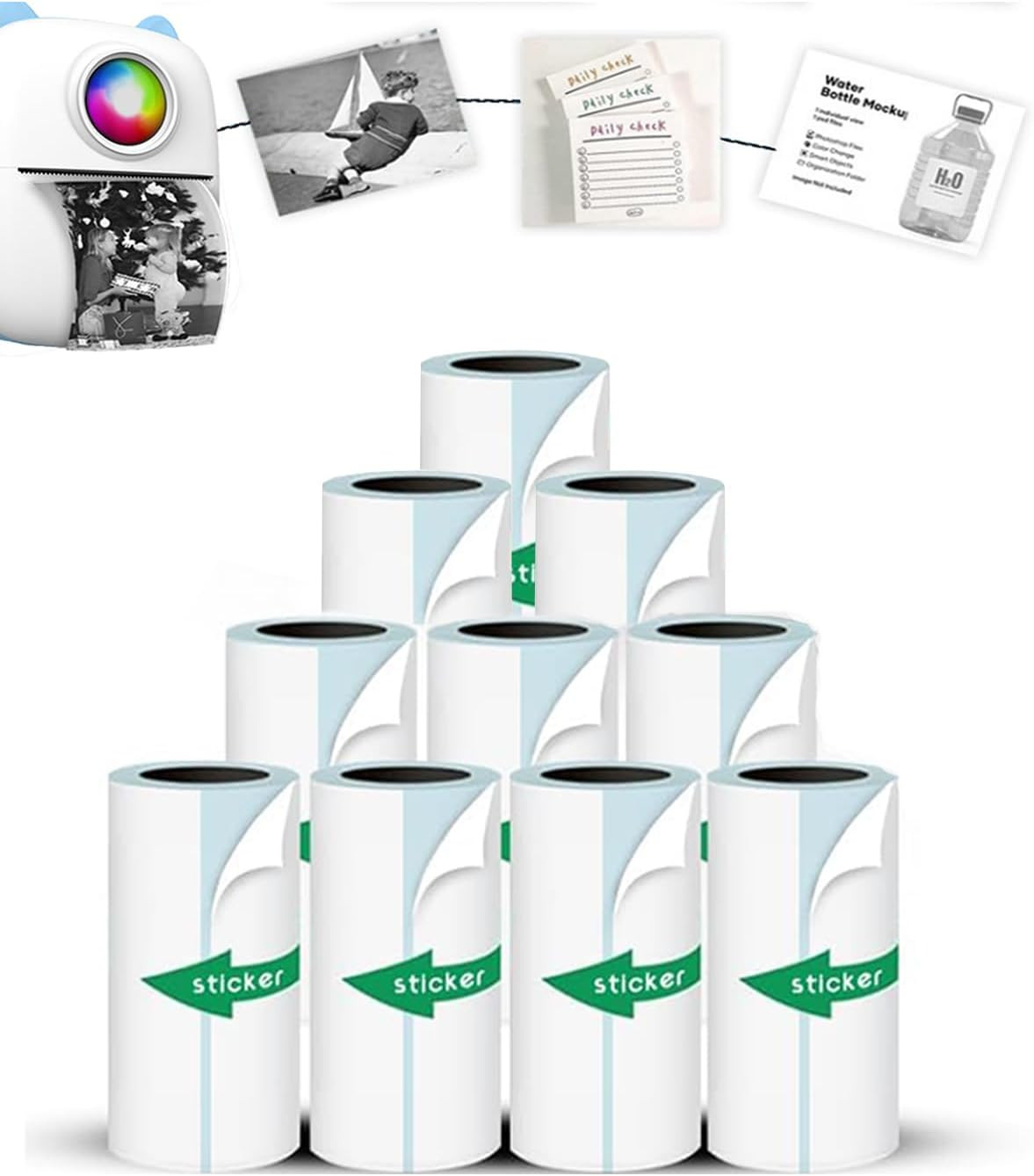 Mini Printer Sticker Paper, 10 Rolls Thermal Printer Stickers Paper 57 X 25Mm, P