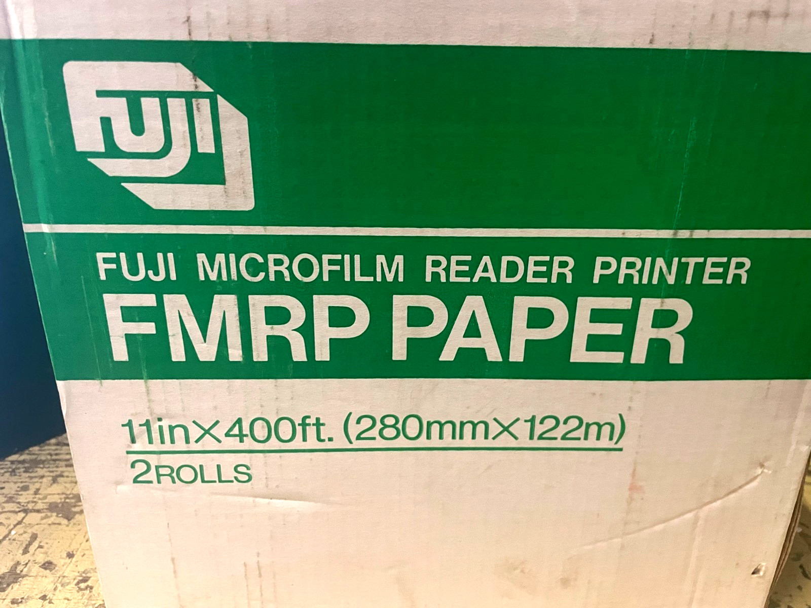 Box of Two Rolls of Fuji Microfilm Reader Printer FMRP Paper, 11″ x 400′ Thermal
