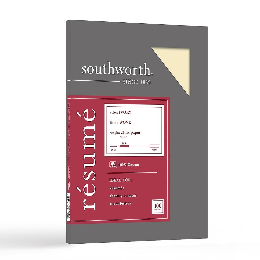 ® 100% Cotton Résumé Paper, 8 1/2″ x 11″, 24 Lb, 100% Recycled, Ivory, Pack O…