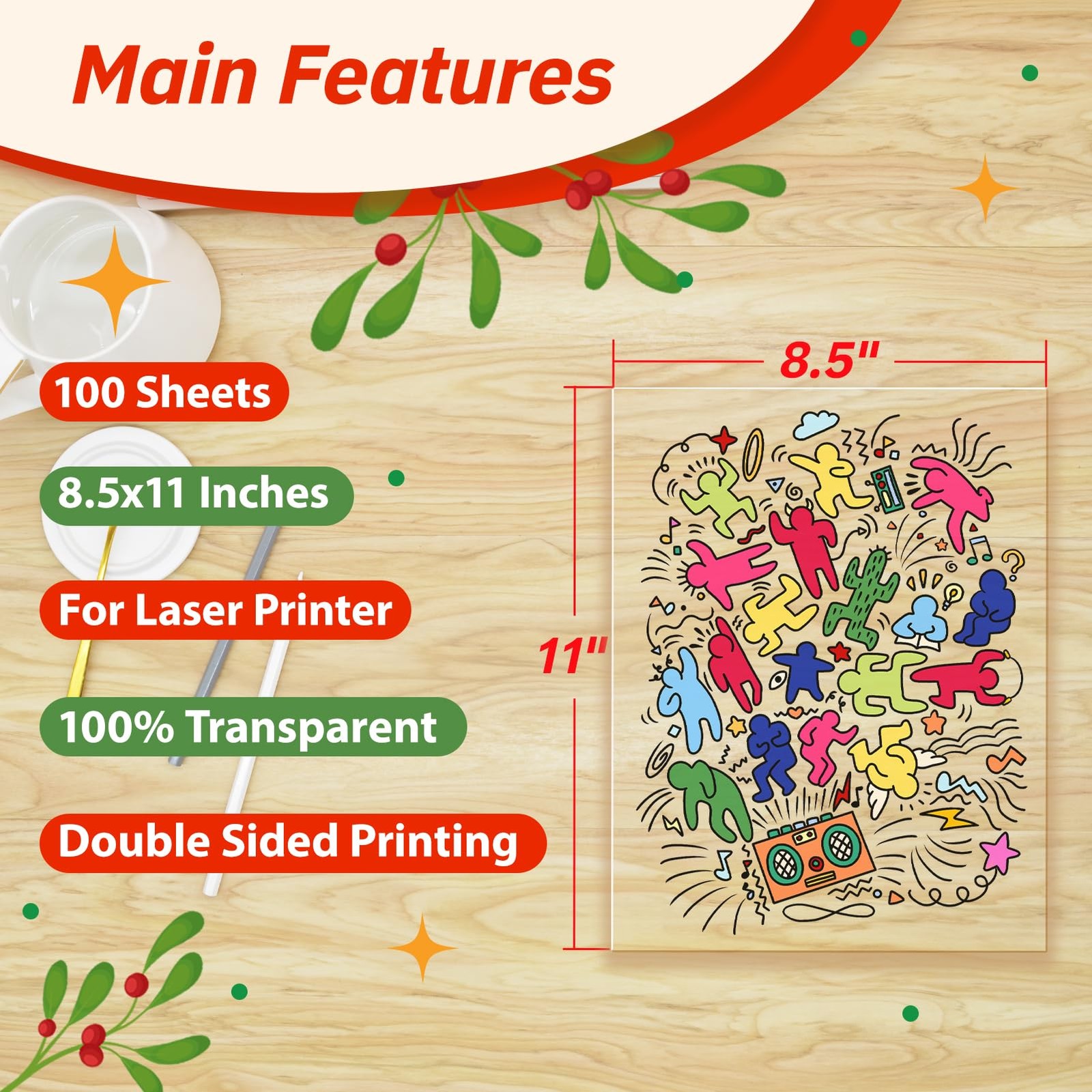 Laser Transparency Film 8.5×11 100 Sheets Overhead Projector Presentation