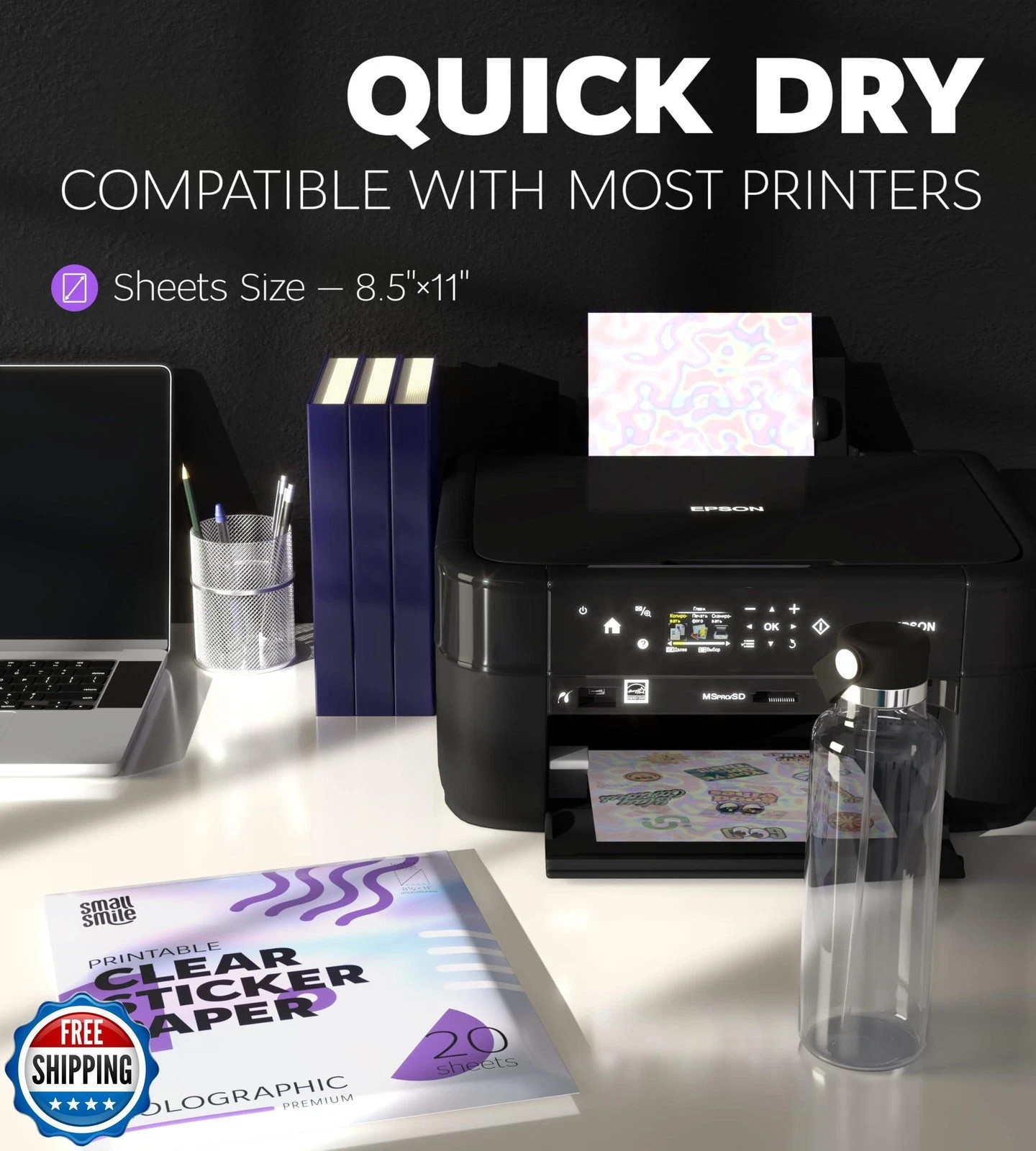 Holographic Clear Sticker Paper 8.5×11 Inkjet/Laser Printable 20 Sheets