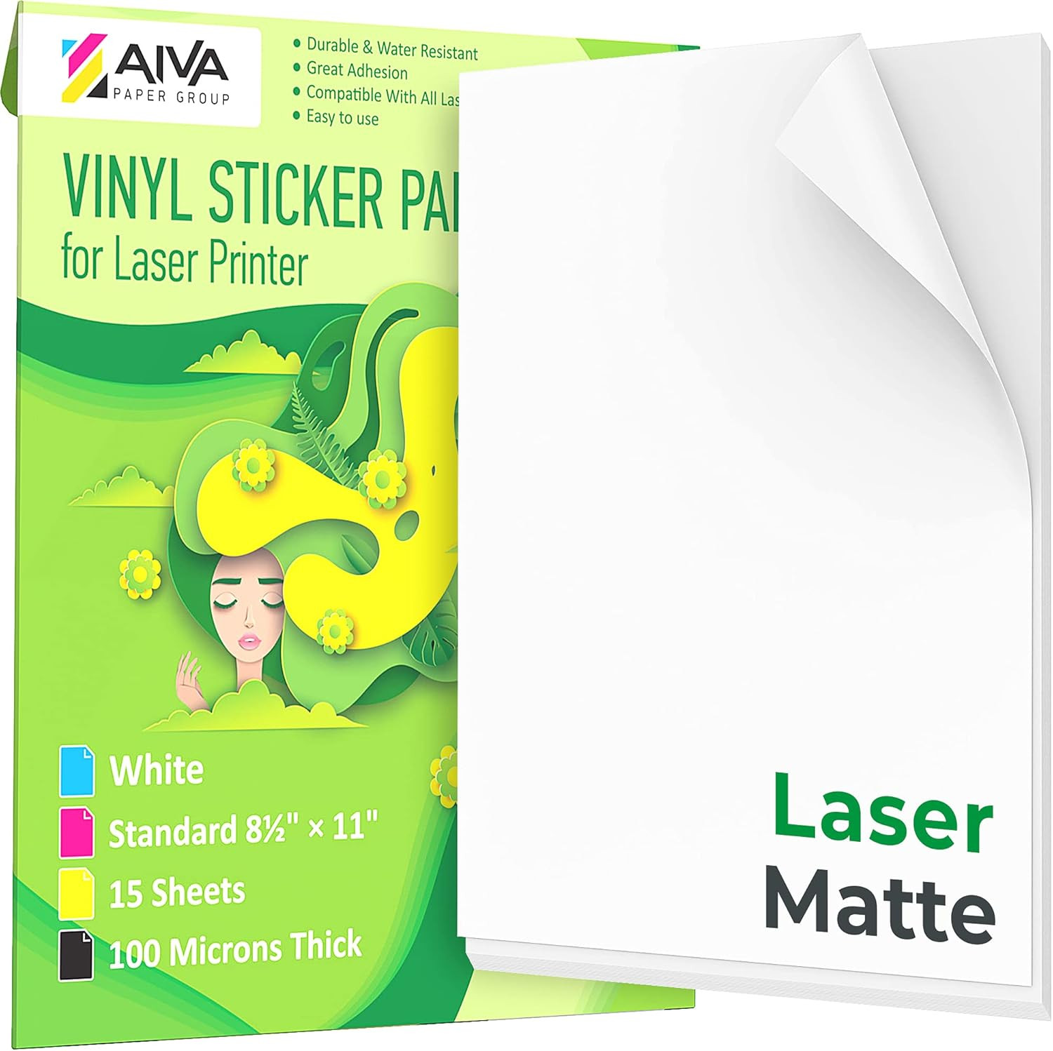 15 Sheets Printable Vinyl Sticker Paper Matte Finish Self Adhesive 8.5X11