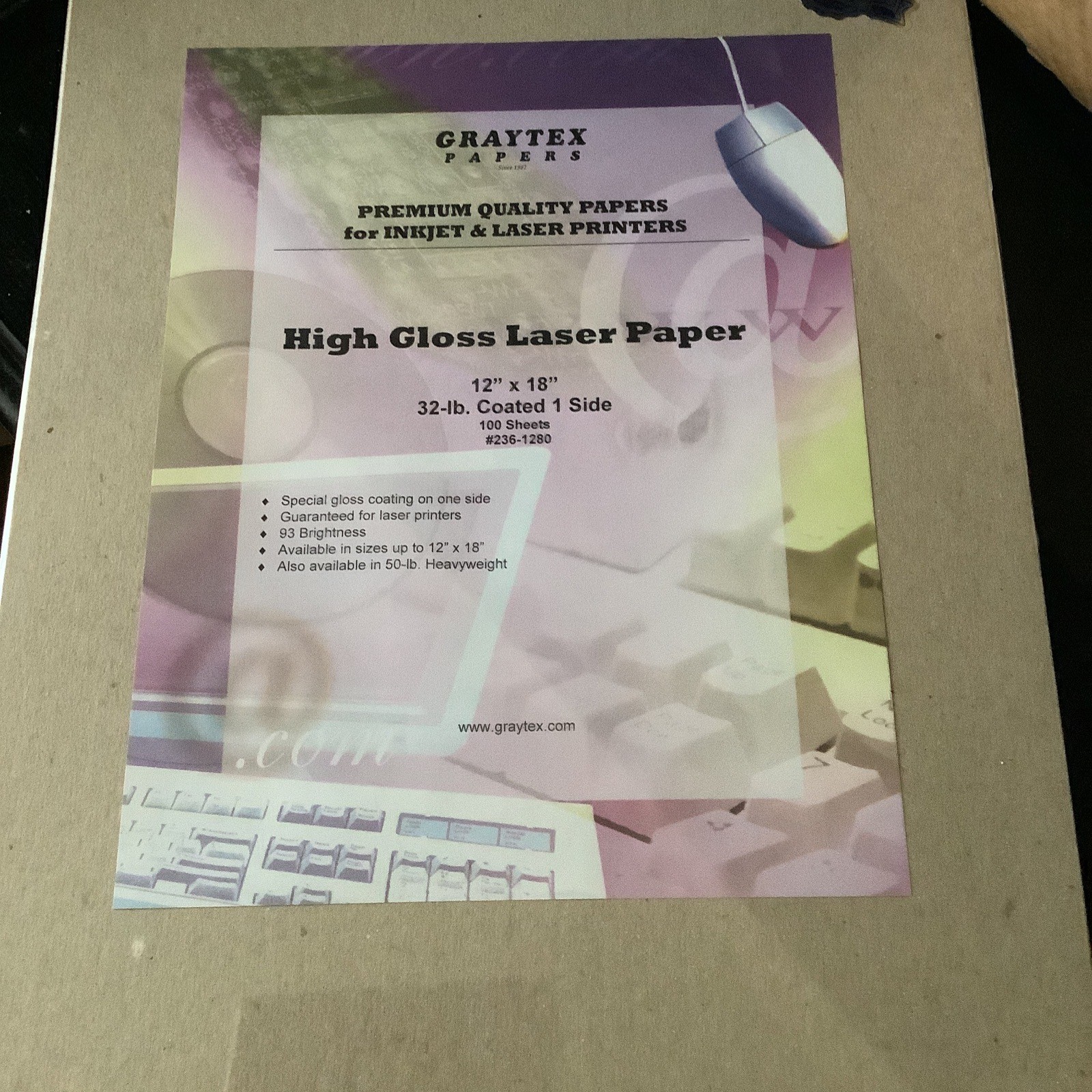 Graytex Papers 12 x 18″ Gloss White, for Inkjet/Laser Printers, 100 Sheets 32lb