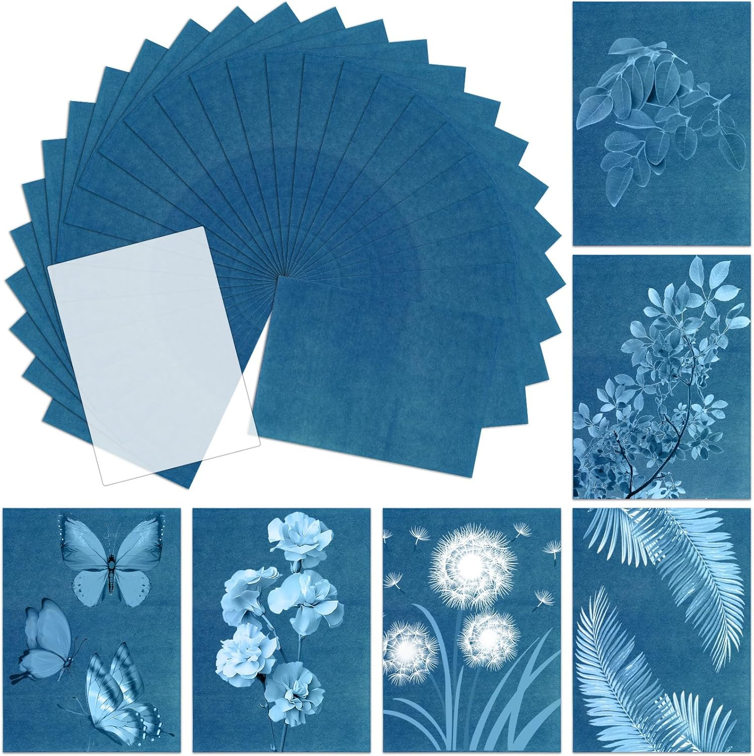 30 Pcs Cyanotype Paper, Sun Print Paper Kit with Acrylic Board Solar Activated A