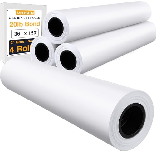 Wide Format Paper,4 Rolls Plotter 36 In x 150 Ft | 2″ Core 20lb | 4 Rolls