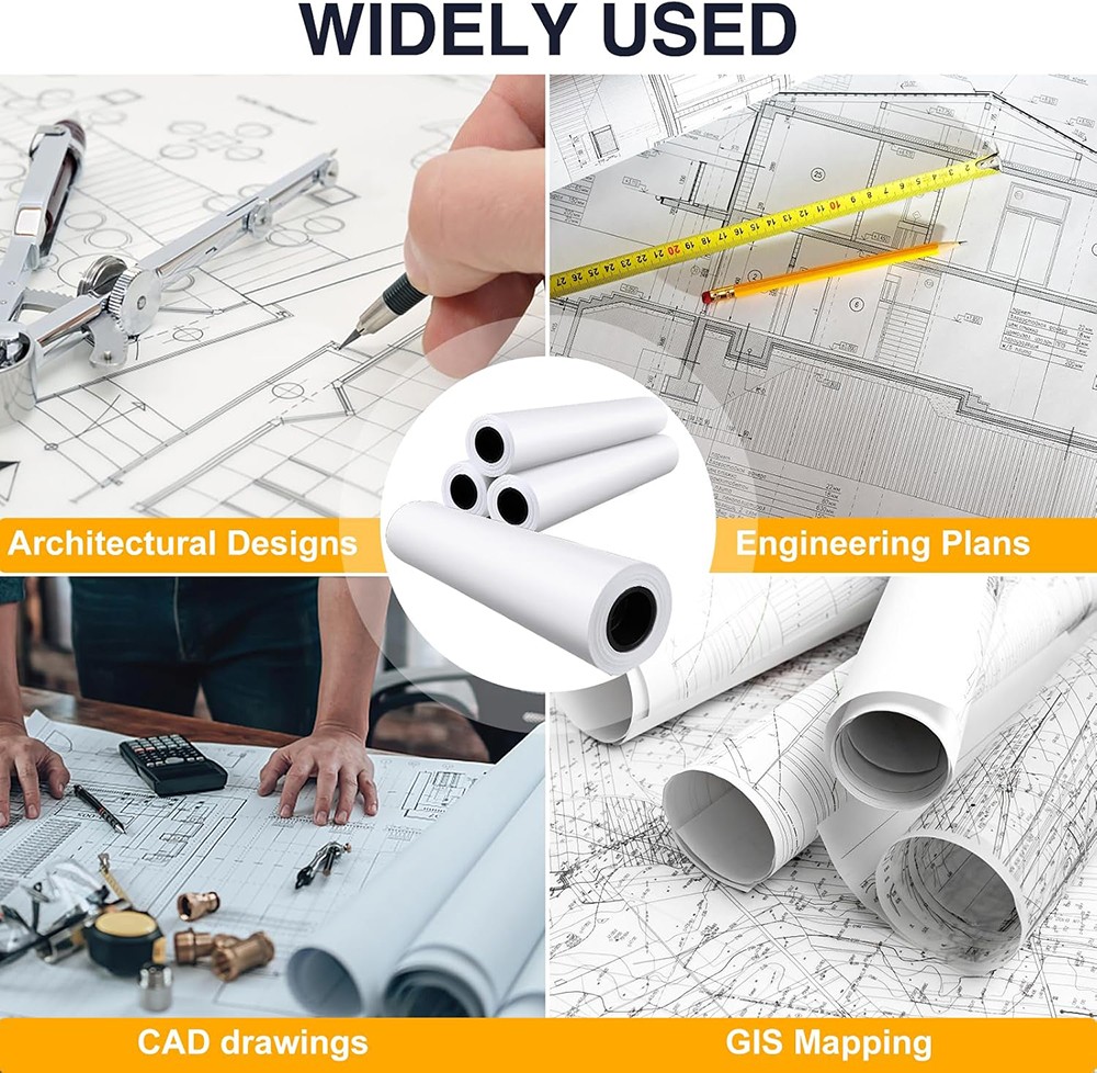 24″ x 150′ / 36″ x 150′ CAD Bond Plotter Paper – 80gsm Wide Format Roll 1-4 Roll