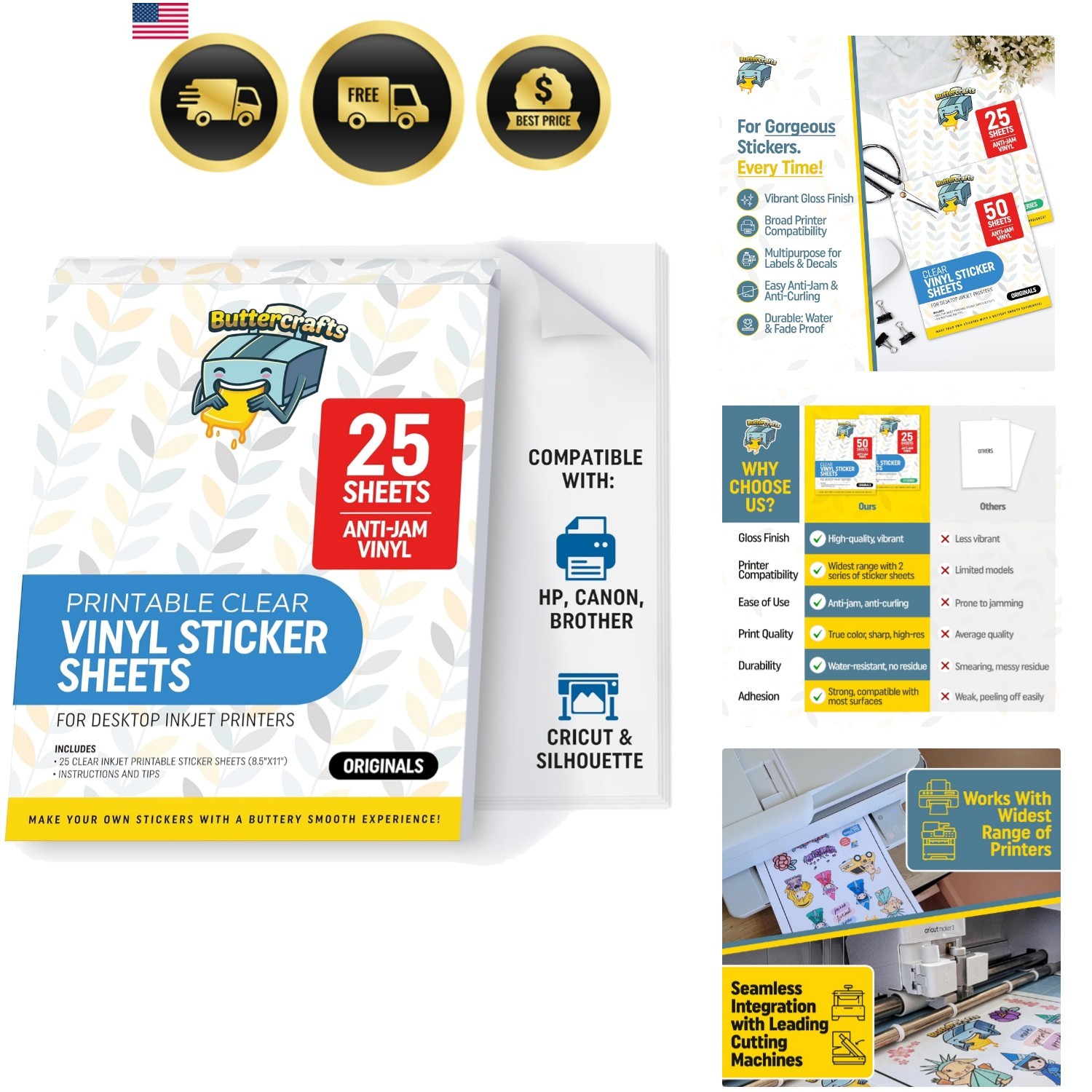 Clear Printable Vinyl Sticker Paper Waterproof 25 Sheets 8.5″x11″, Inkjet Pri…