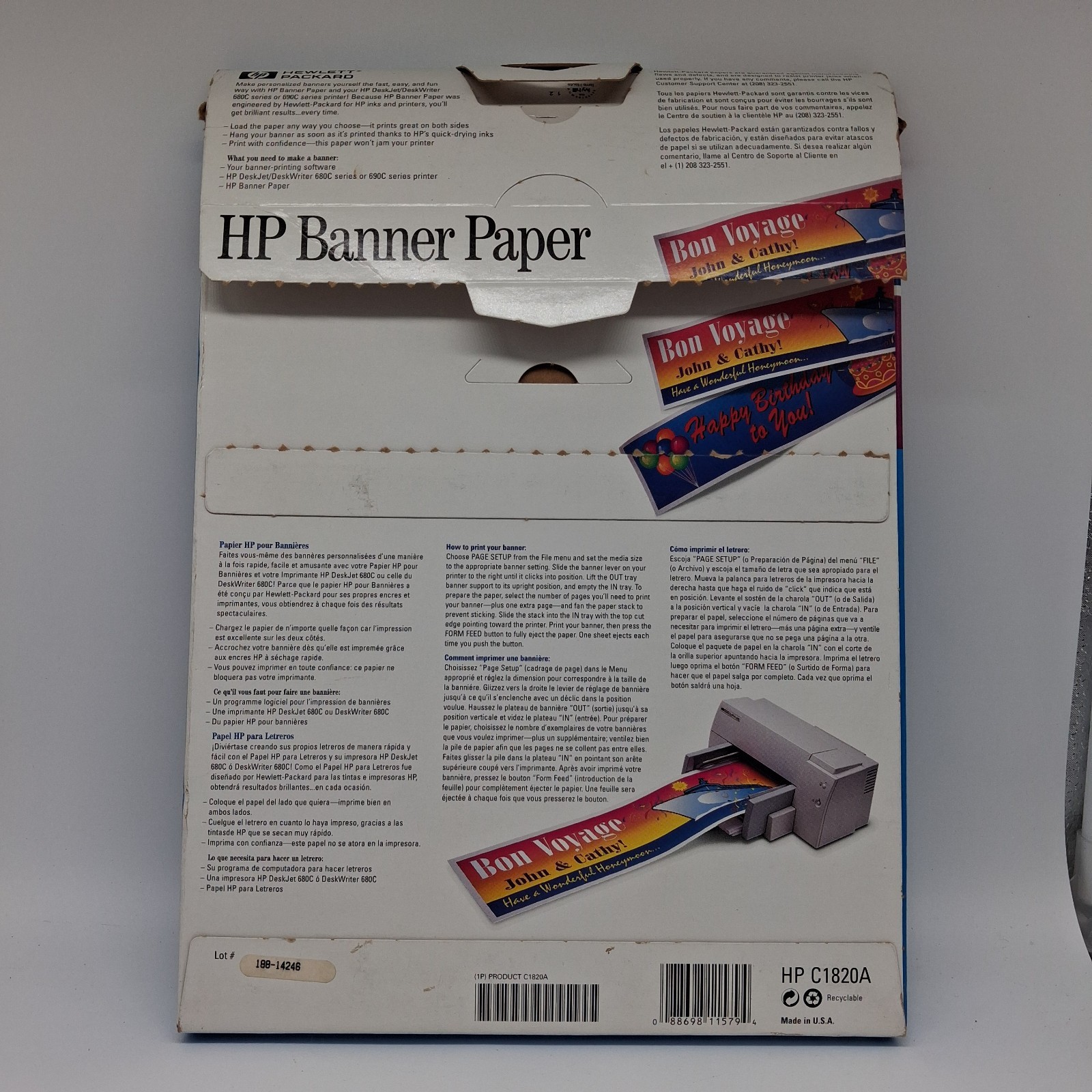 HP C1820A Banner Paper 8.5×11 Continuous Inkjet 100 Sheets 15 Banners Open Box