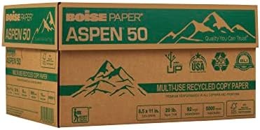 Aspen 50% Recycled Office Paper, 92 Bright, 20lb, 8-1/2 x 11, White, 5000/CT