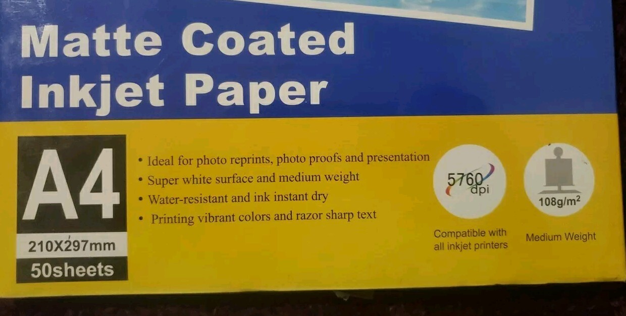 FULL COLORS A4 MATTE COATED INKJET PAPER 108g/m -50Sheets