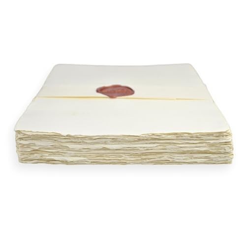 Vintage Off-White Deckle-Edge Handmade Printer Paper, 100% Cotton, 100 Sheets, 9