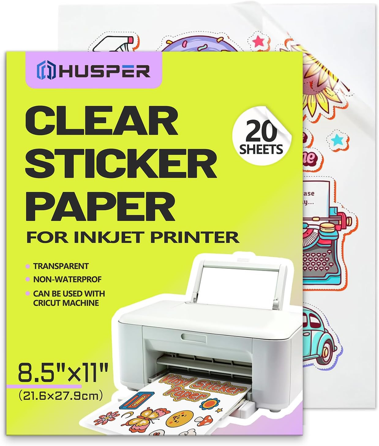Clear Sticker Paper for Inkjet Printer (20 Sheets) – Transparent Glossy 8.5 X 11