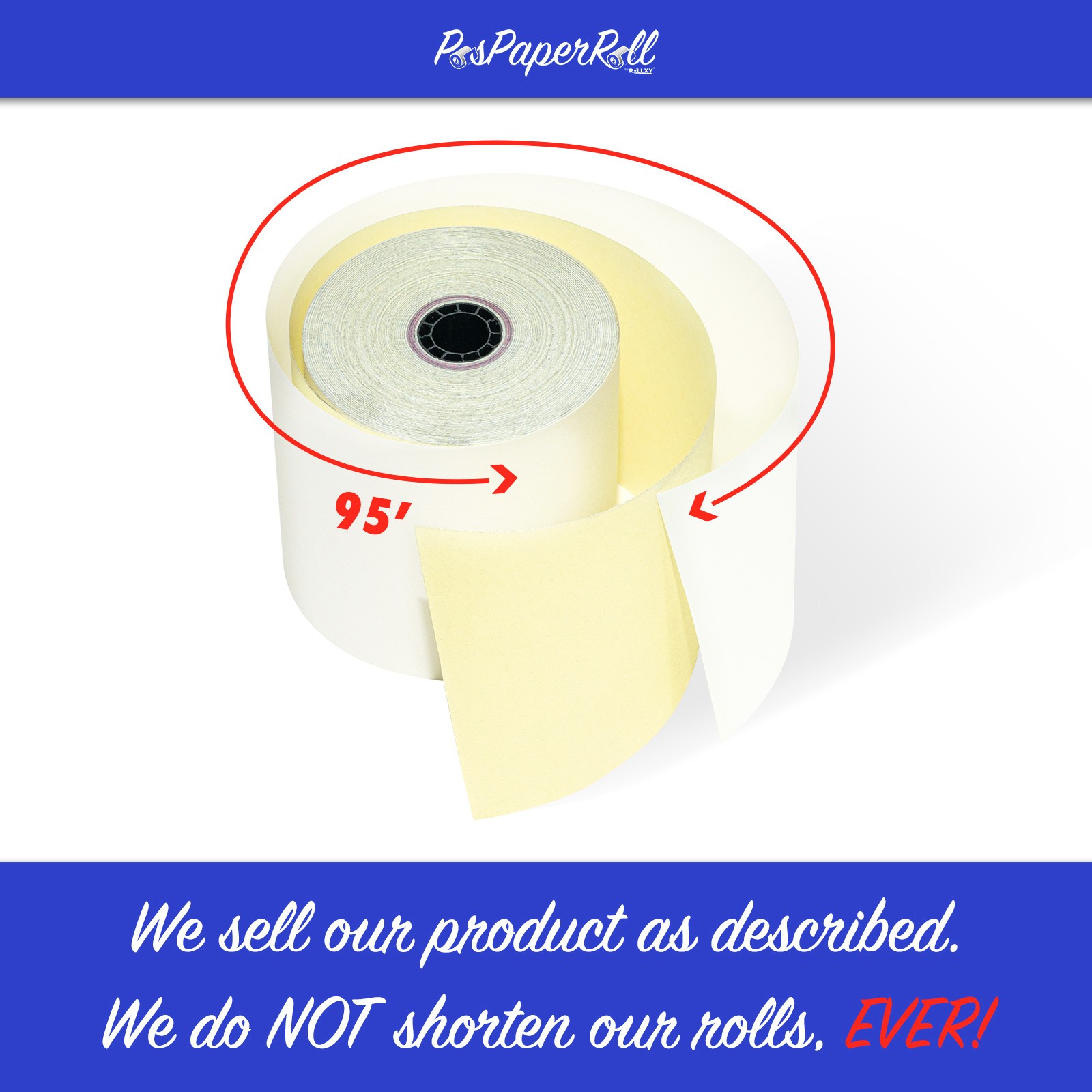 3″ x 95′ 2-PLY CARBONLESS BOND PoS RECEIPT PAPER – 50 ROLLS ** FREE SHIPPING **