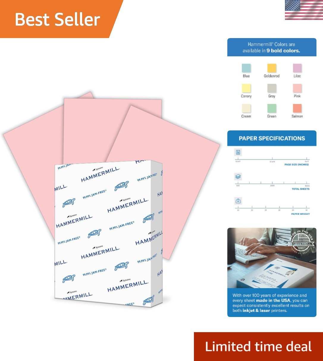 Smooth Surface Colored Paper, 8.5×11 Inches, 500 Sheets, Sustainable Choice