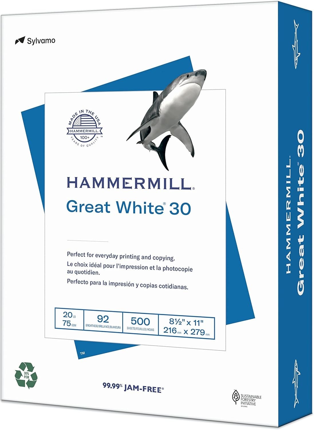 Great White 30% Recycled Printer Paper – 8.5×11, 1 Ream | 92 Bright Sheets