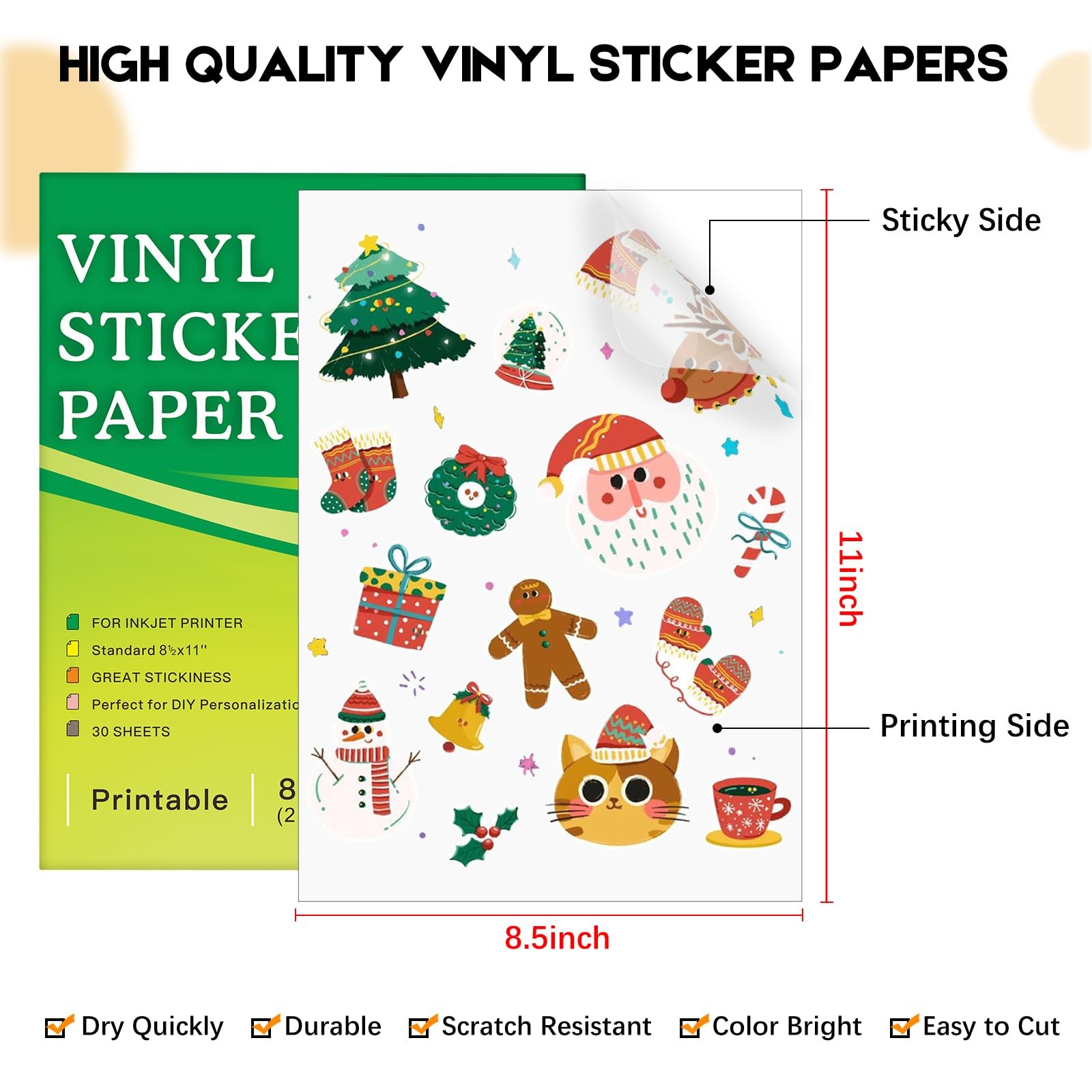 30 Sheets Printable Clear Sticker Paper for Inkjet Printer, Premium Vinyl