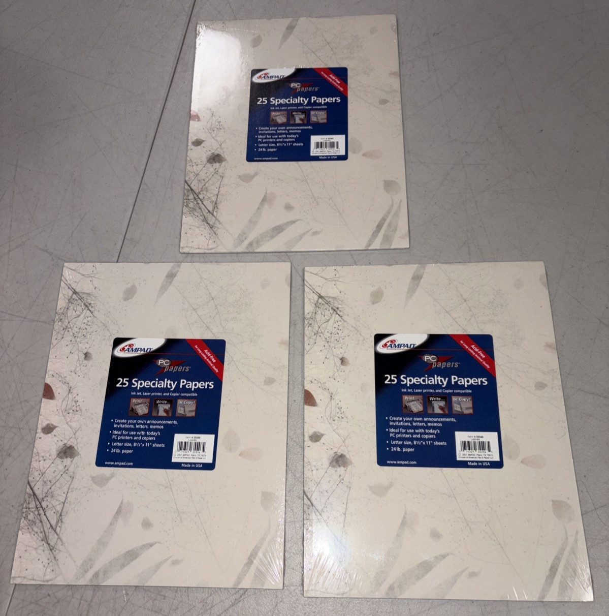 3 Pkgs Ampad Specialty Paper 8 ½” x 11″ Leaves # 35546 Total 75 Sheets New