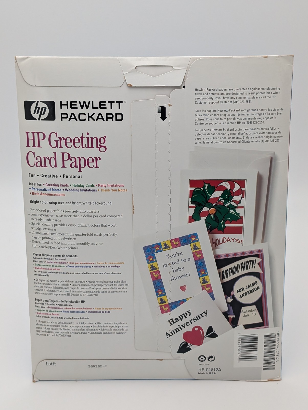 HEWLETT PACKARD HP GREETING CARD PAPER WITH ENVELOPES 20 OF EACH NEW OPEN BOX!