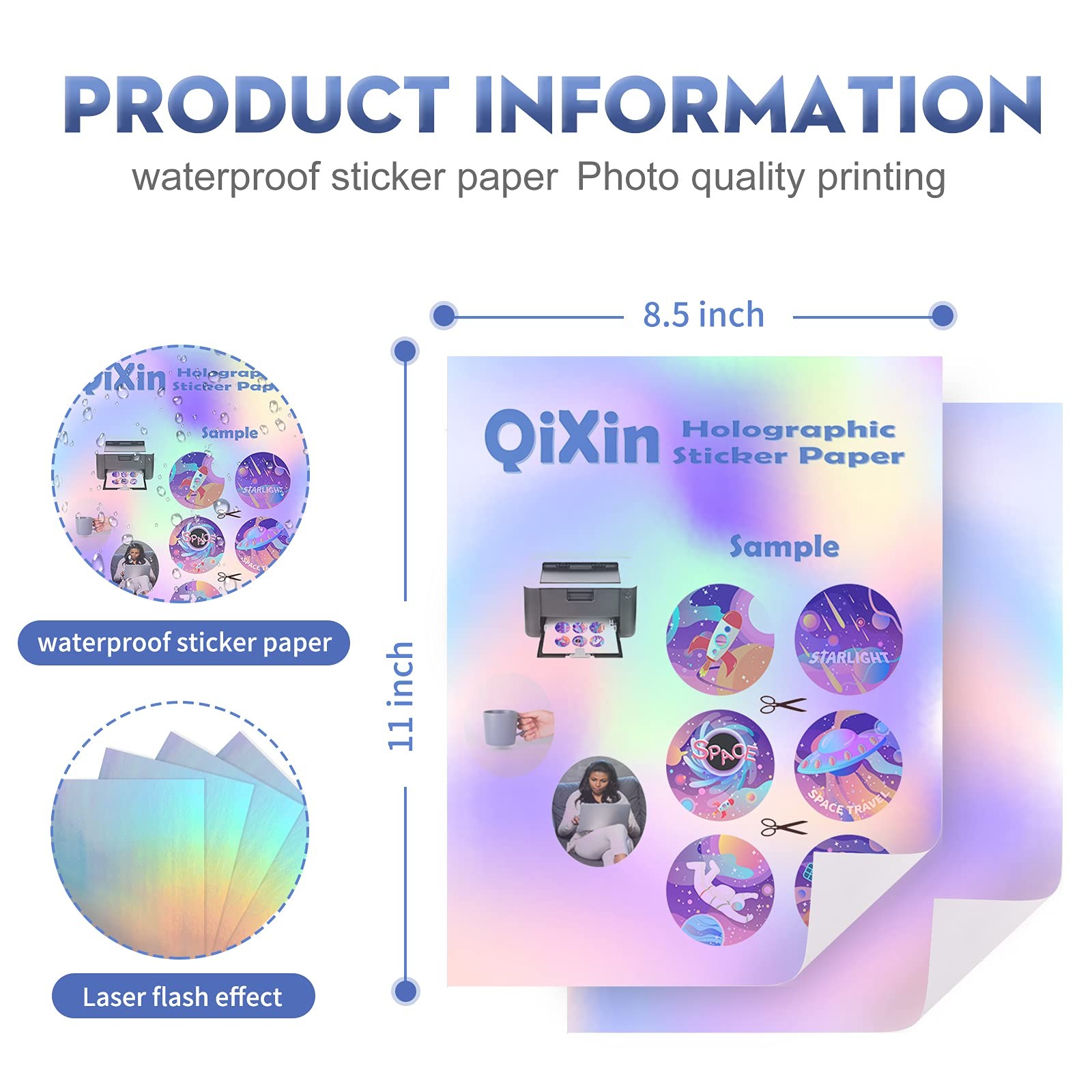 22 Sheets Holographic Sticker 8.5 x11 inch for Inkjet Printer & Laser Printer…