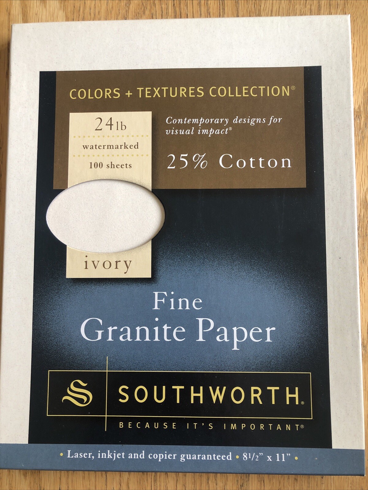 Southworth 25% Cotton Fine Granite Paper, 8.5″ x 11″, Ivory 24# Watermarked
