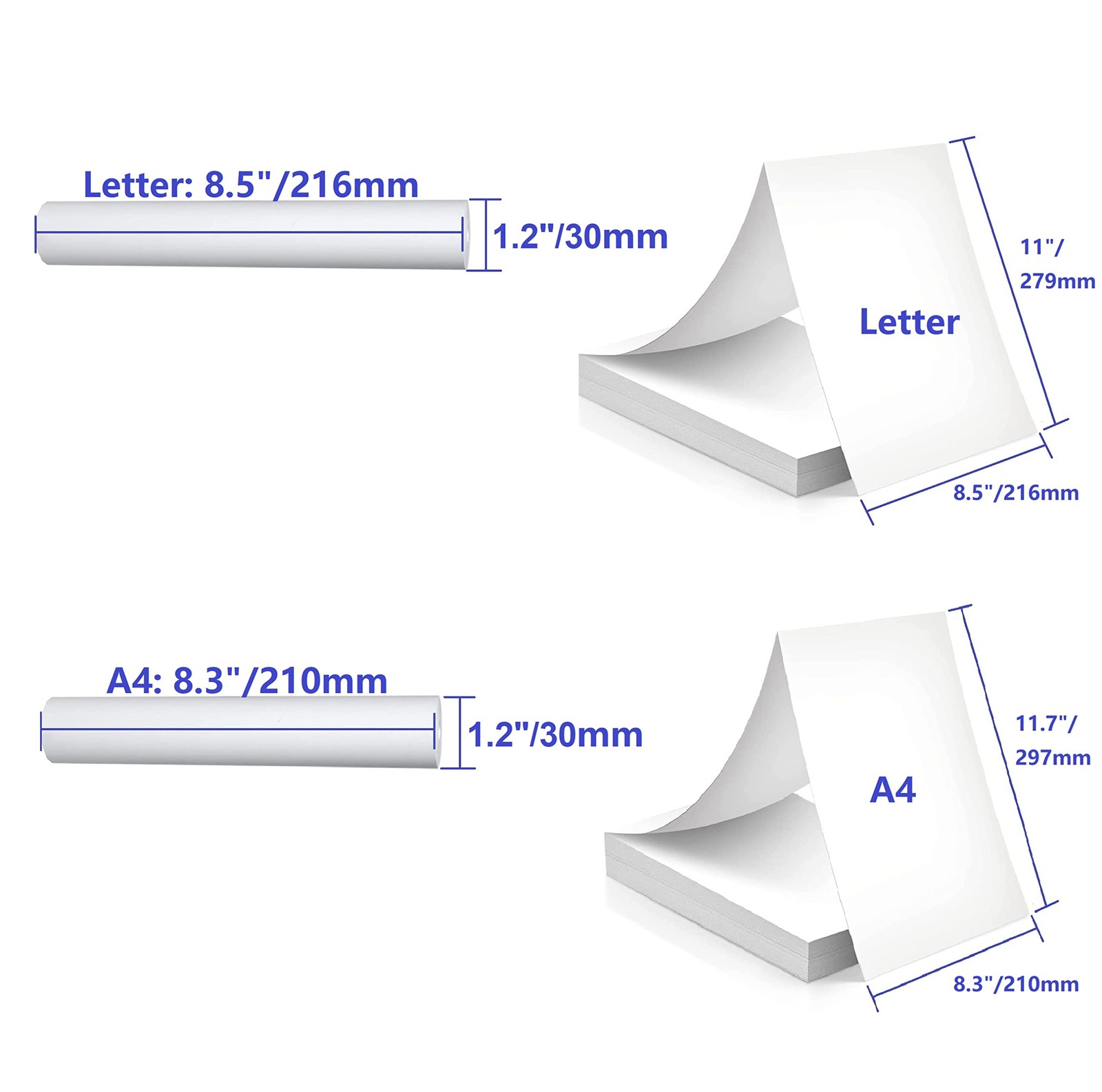 200 pages, thermal printer paper 8.5 x 11 inch, letter, folded, White