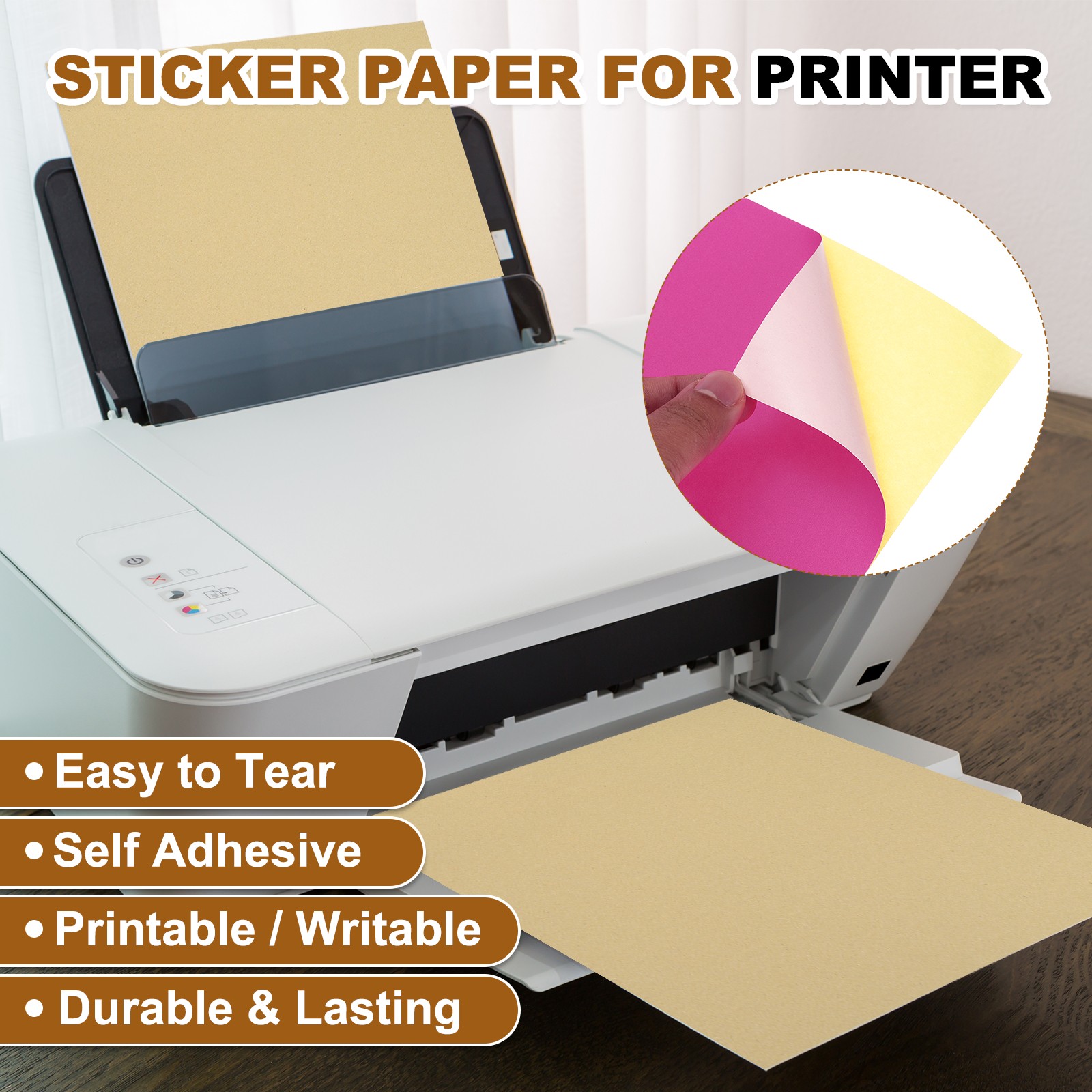 30 Sheets Printable Vinyl Sticker Paper for Inkjet Printer, Light Pink