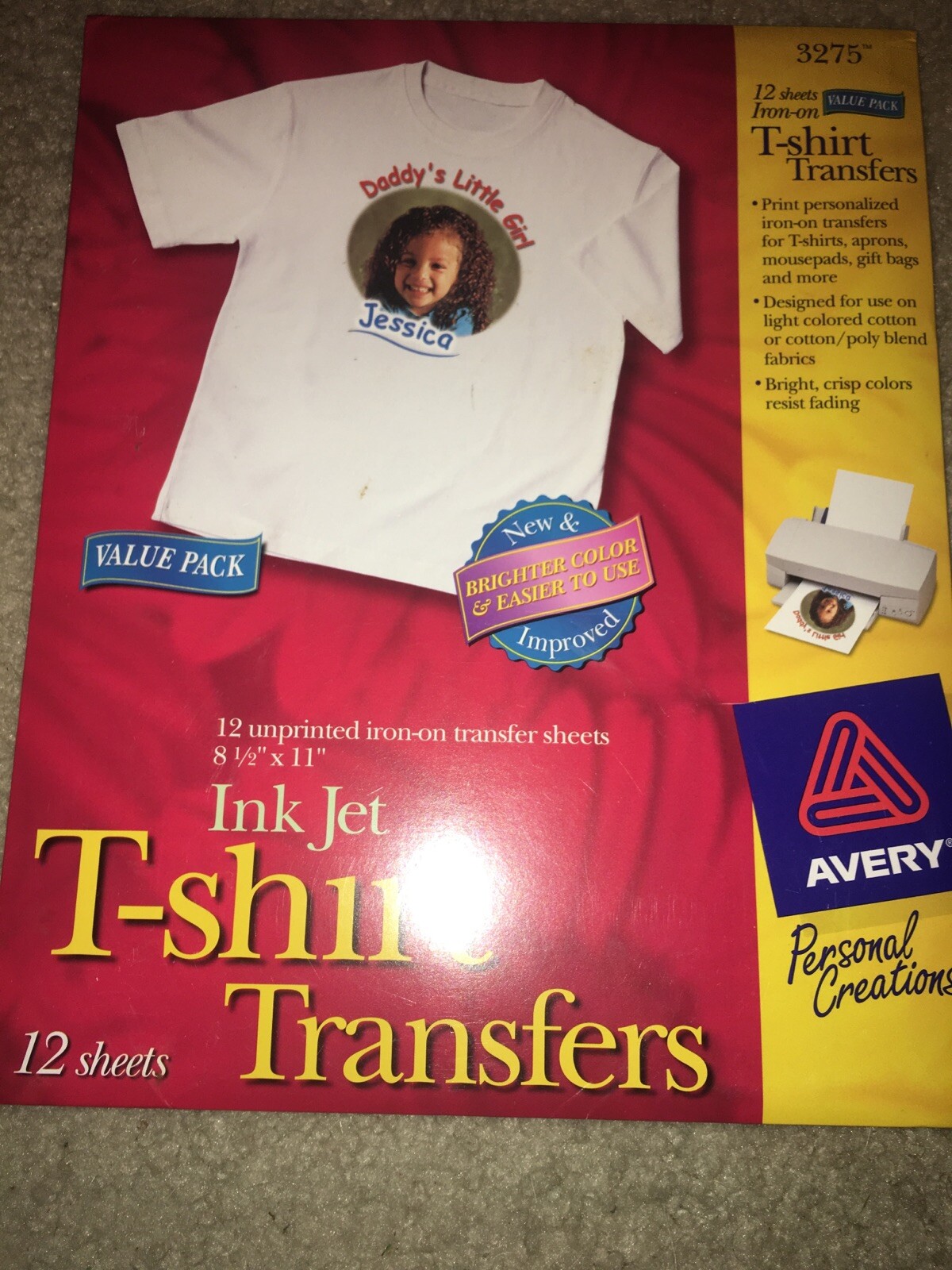 AVERY 3275~T-SHIRT TRANSFERS~PERSONALIZE FABRICS~IRON ON~INK JET NEW