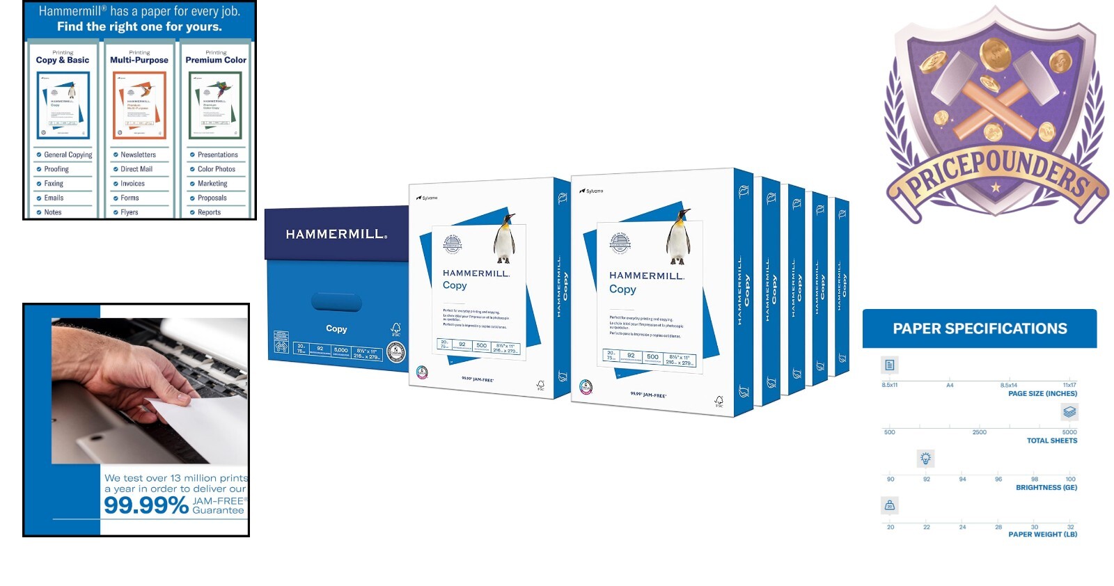 Jam-Free Printer Paper, 20 lb, 8.5 x 11 – 10 Reams of 5,000 Sheets, U.S.A. Made