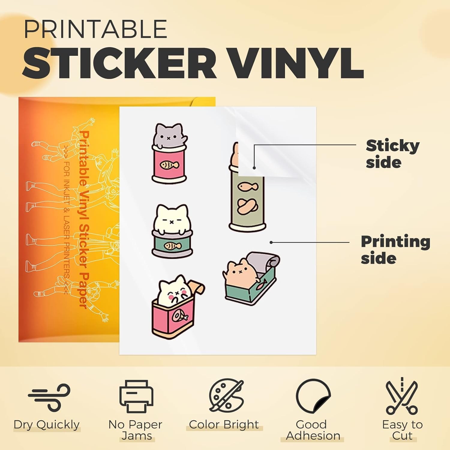 100 Sheets Glossy Waterproof Sticker Paper Printable Vinyl For Inkjet Printer