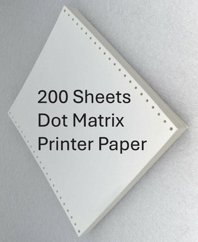 Vintage Continuous Tractor Feed Dot Matrix Printer Paper 8.5″ x 11″ 200 sheets