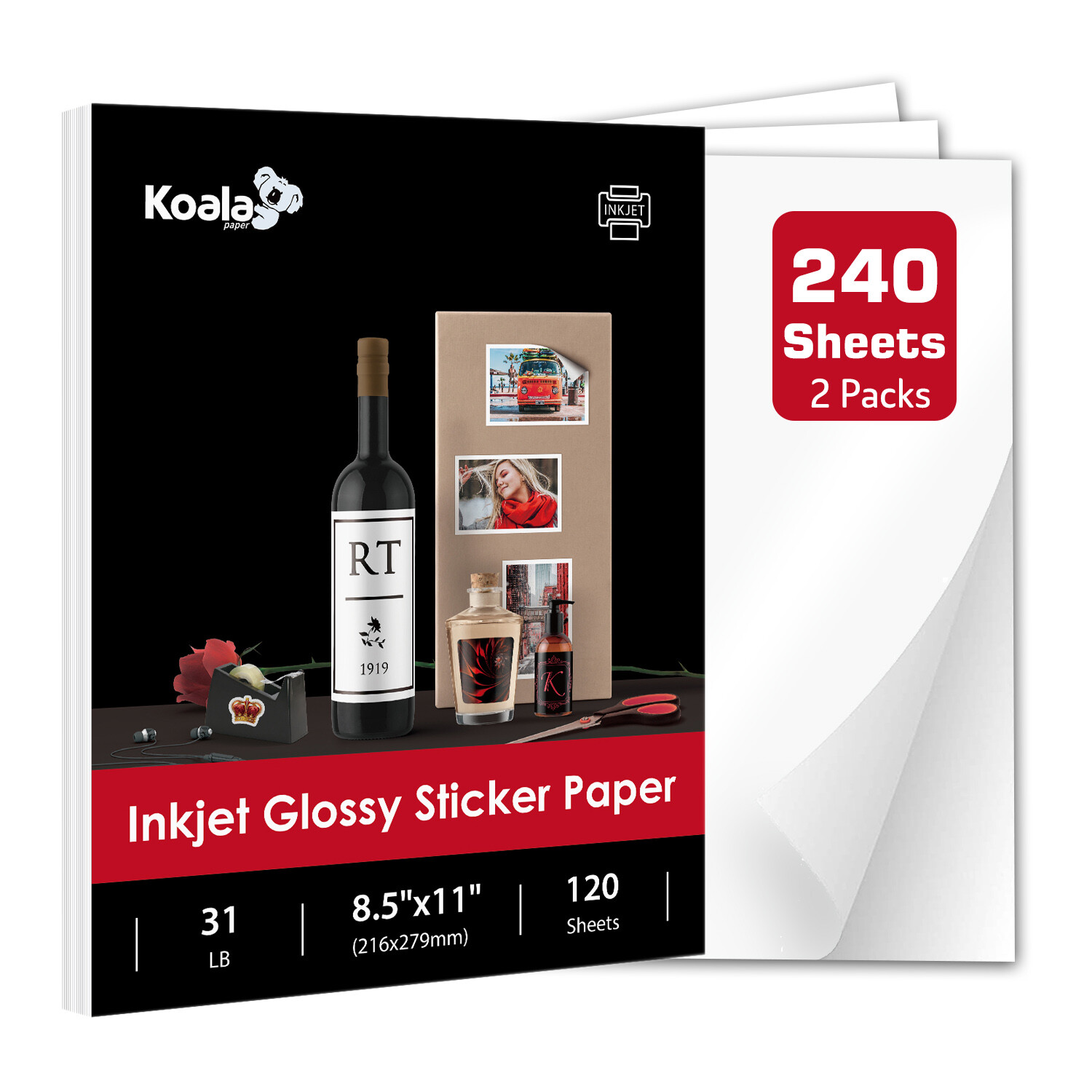 240 Sheets Koala Sticker Paper for Inkjet Printer Glossy Sticker Photo Paper 8.5