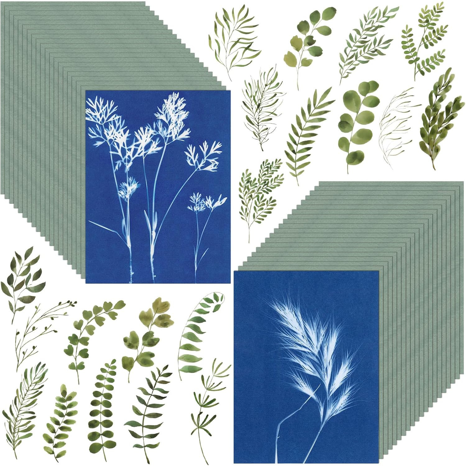 40 PCS Cyanotype Sun Print Kit, A5 Sensitive Solar Art Paper Kit with 20 Pcs Lea