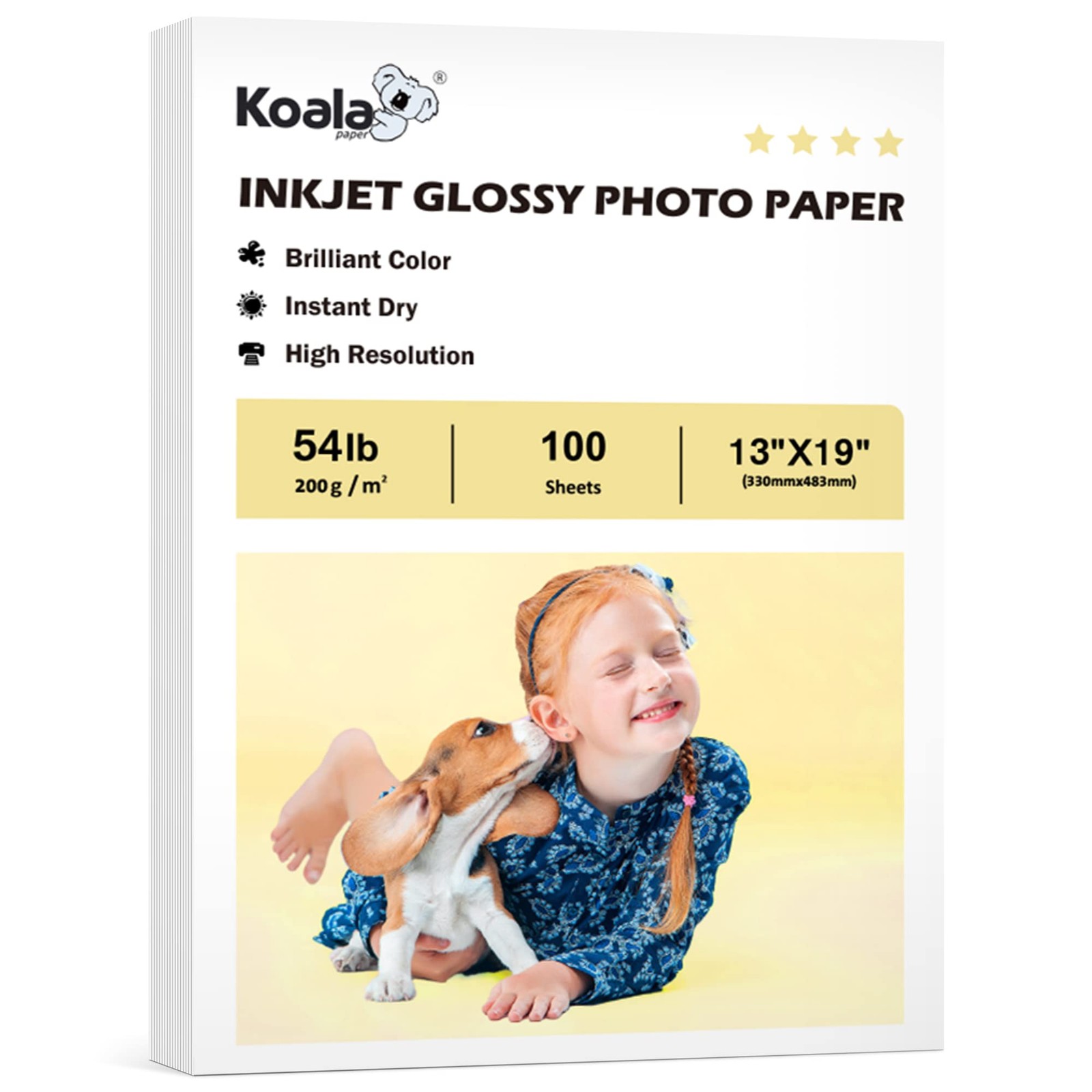 Koala Glossy Inkjet Photo Paper Thick 13×19 Inch 100 Sheets, 54lb Dye Ink Set