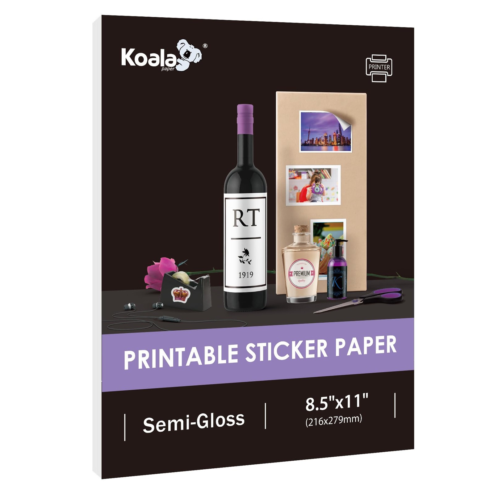 Koala Semi Glossy Sticker Paper for Inkjet & Laser Printer – 25 Sheets 8.5 x …