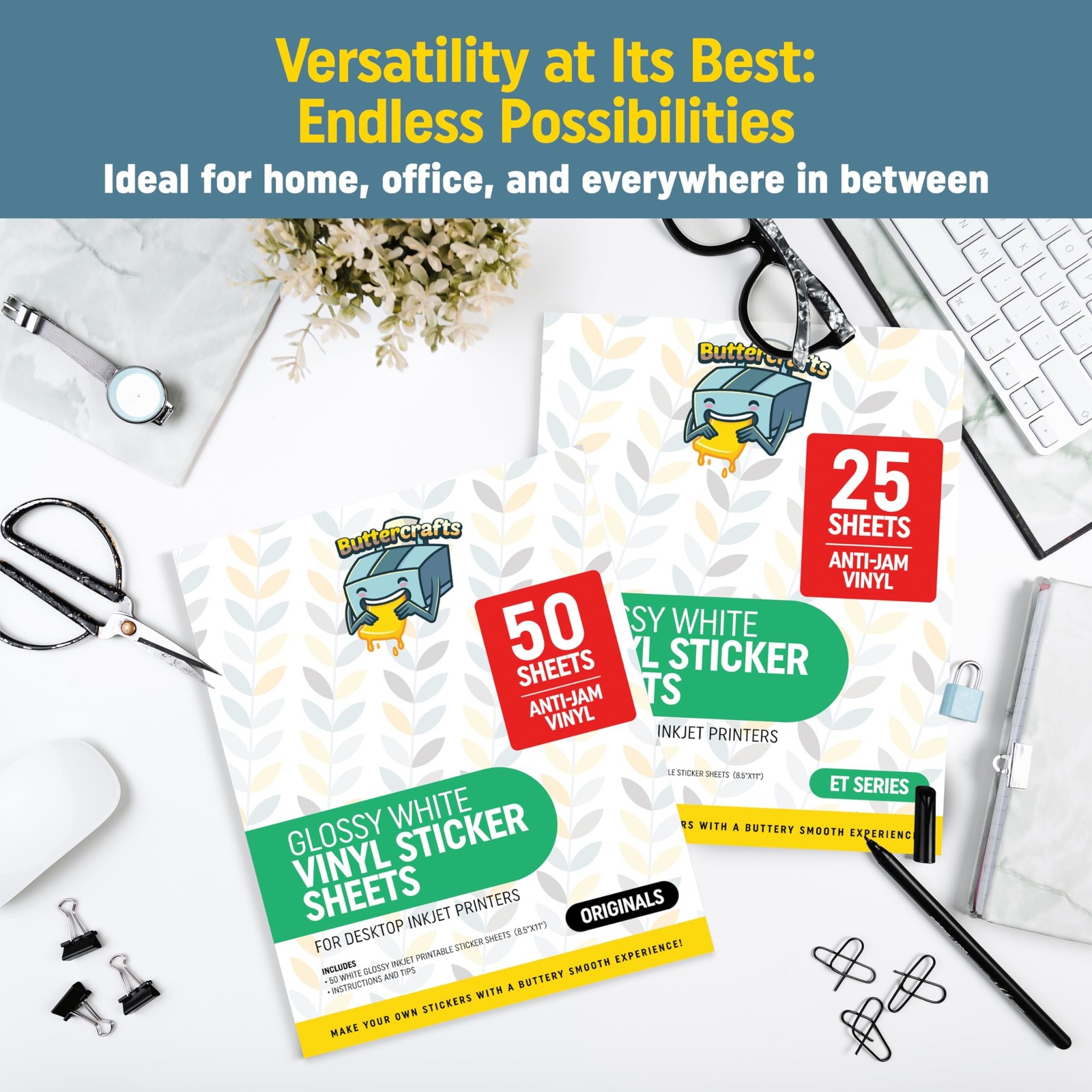 Printable Vinyl – Sticker Paper for Inkjet Printer (50 Sheets, 8.5″ x 11″, An…