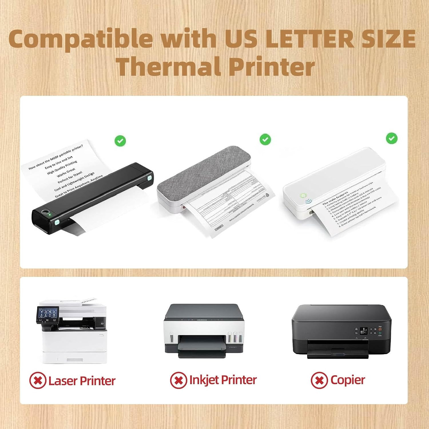 Inkless Printer Paper 8.5 X 11, US Letter Size Thermal Printer Paper, 100 Sheet