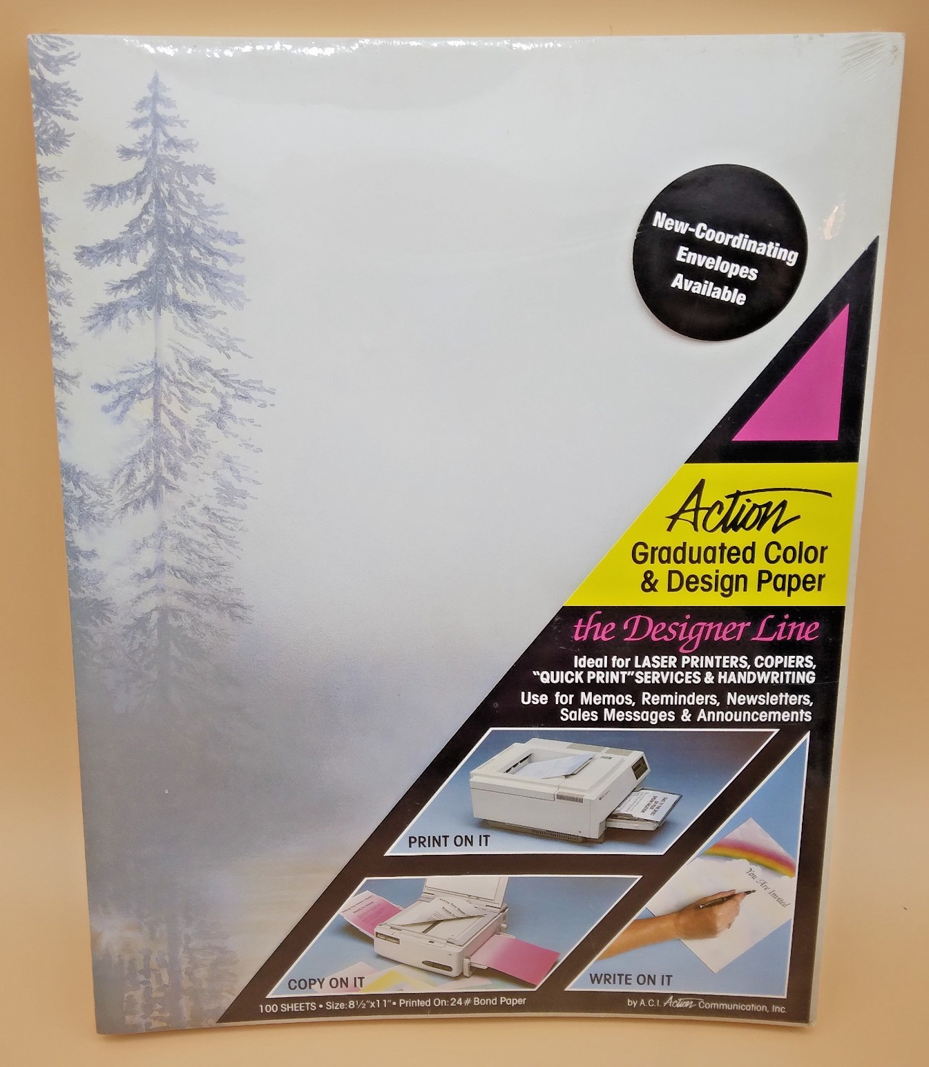 Action Printer Paper 2×100 Sheets Color Gradient 8.5″ x 11″ Foggy Lake Pine Tree