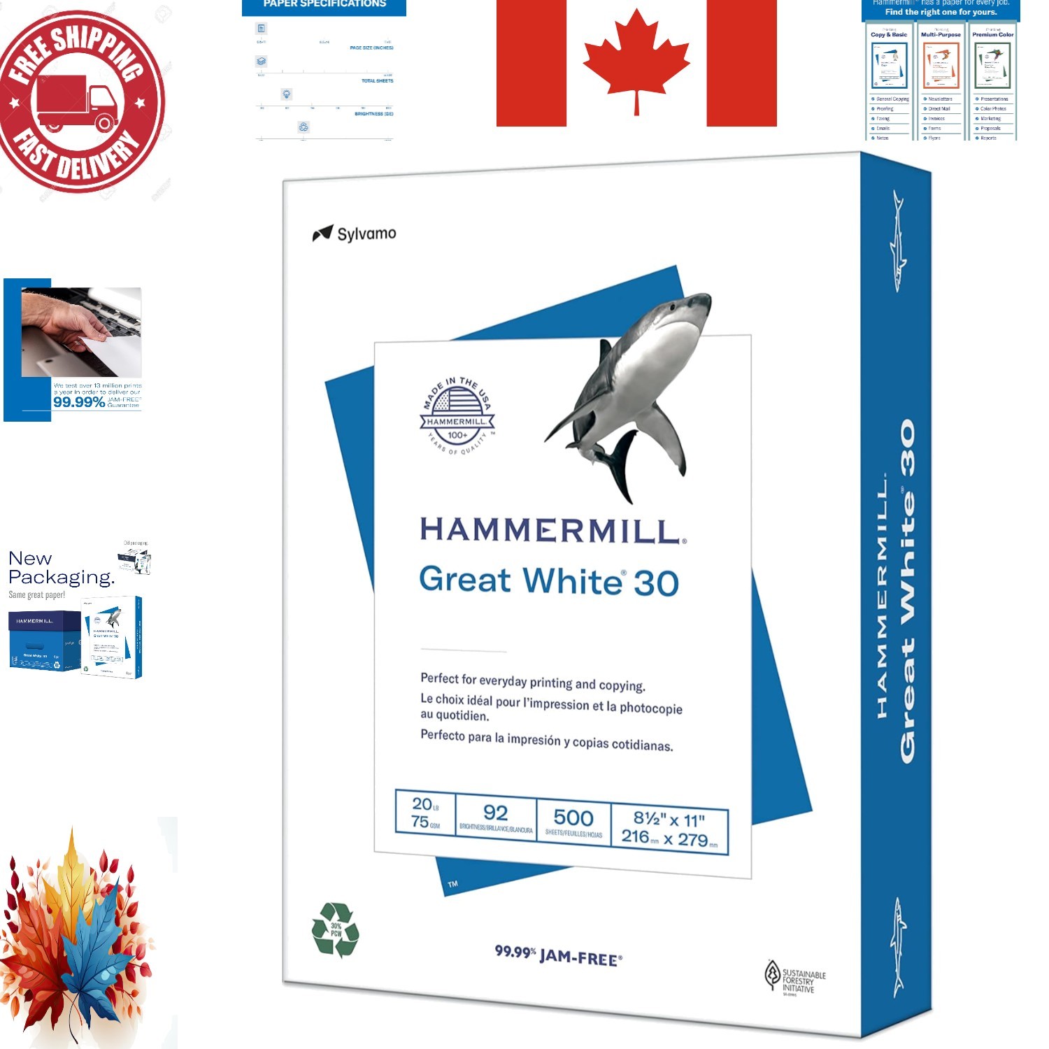 Great White 30% Recycled Printer Paper – 8.5×11, 1 Ream | 92 Bright Sheets