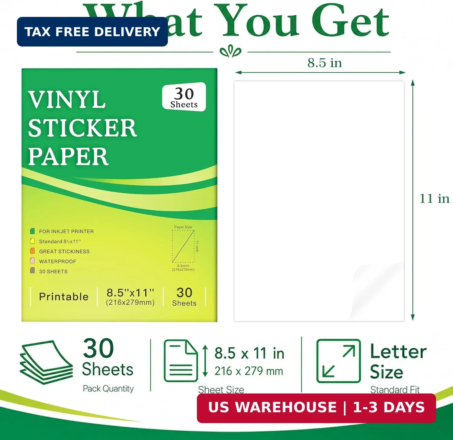 30 Sheets Printable Clear Sticker Paper for Inkjet Printer, Premium Vinyl