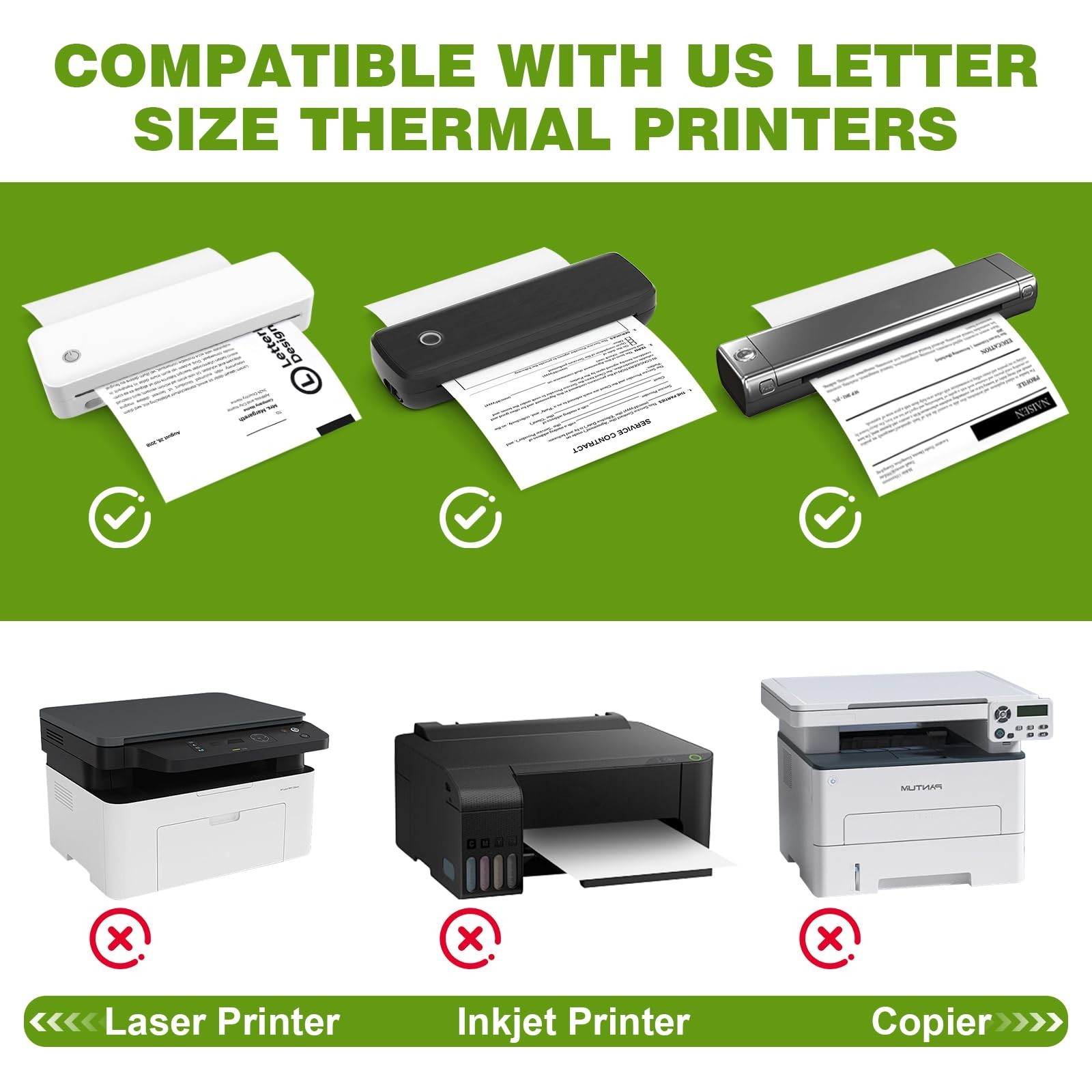 1000 Sheets Thermal Printer Paper 8.5×11″ BPA-Free US Letter Size for Portable P