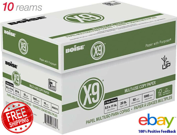 Boise X-9 MultiUse Copy Paper Case Letter Size, 5000 Sheets, 20 Lbs, 10 Reams
