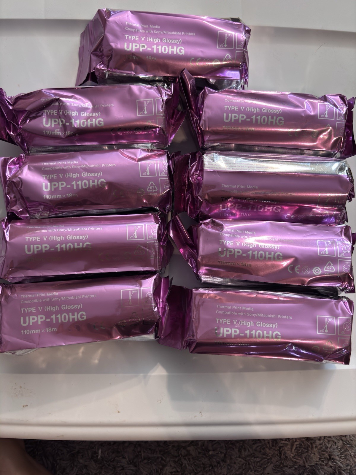 9 Rolls Sony/Mitsubishi UPP-110HG High Glossy Thermal Print Media (New/Sealed)