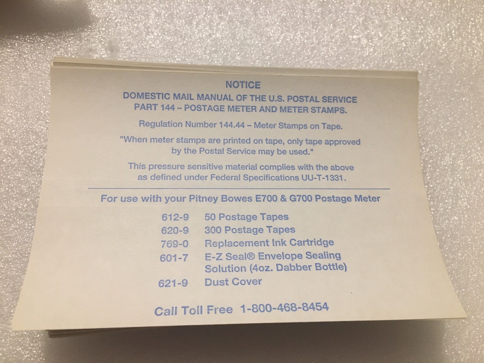 POSTAGE METER TAPE STRIPS Genuine PITNEY BOWES 620-9 Has 93 Sheets = 186 Strips