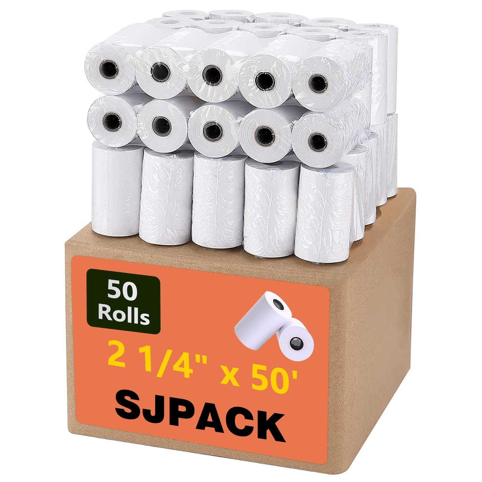 SJPACK Thermal Paper 2 1/4″ x 50′ Pos Receipt Paper, 50 2-1/4″x 50′, White