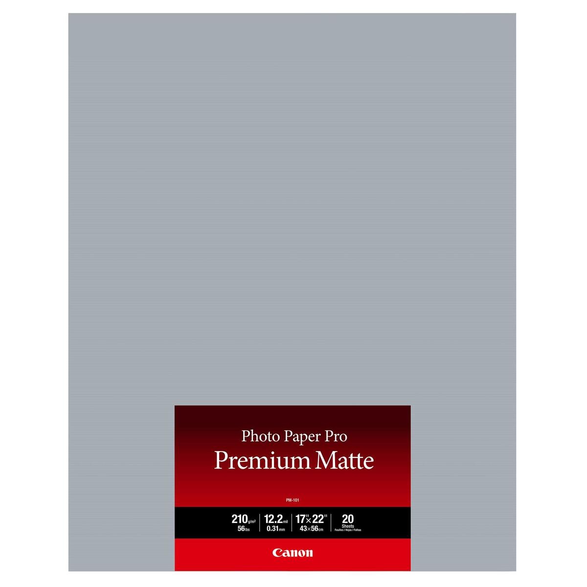 Canon 17×22″ Pro Premium Matte Photo Paper, 12.2 mil, 210gsm, 20 Sheets