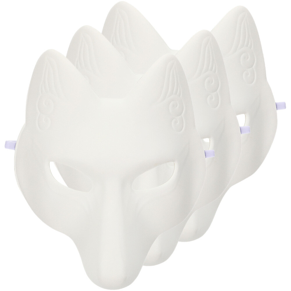 3pcs DIY Halloween Fox & Cat Masks – Paintable Kabuki Masquerade