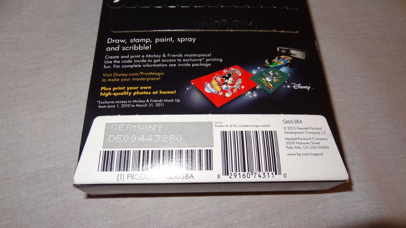 Unopened Disney HP Advanced 4 X 6 Glossy Photo Paper 100 Count Q2238A 2010