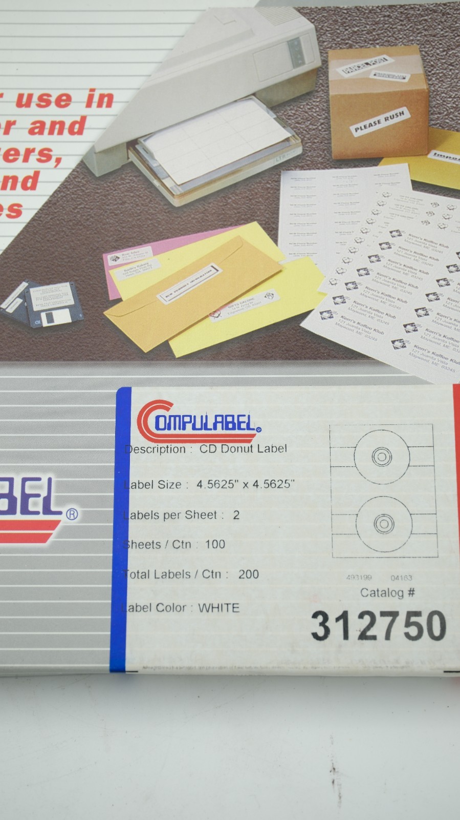 200 Pak Matte Finish CD/DVD HUB LABELS (100 sheets, 2 per sheet) 4.5625″x5.5625″